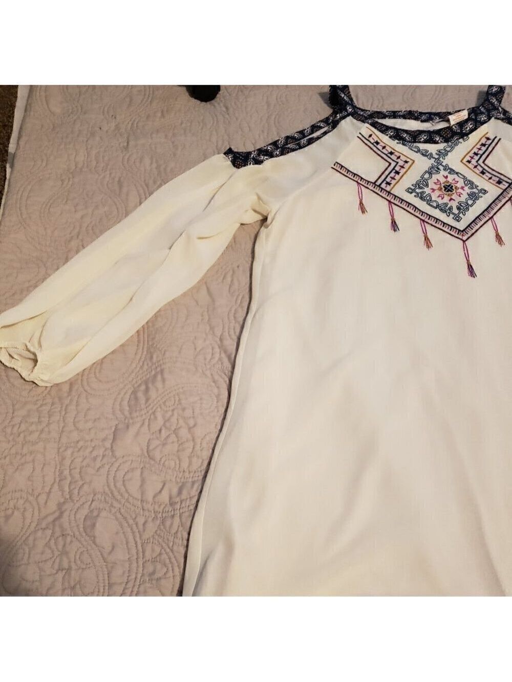 Flying Tomato Cream LS Dress with Cold Shoulders - Picture 6 of 12